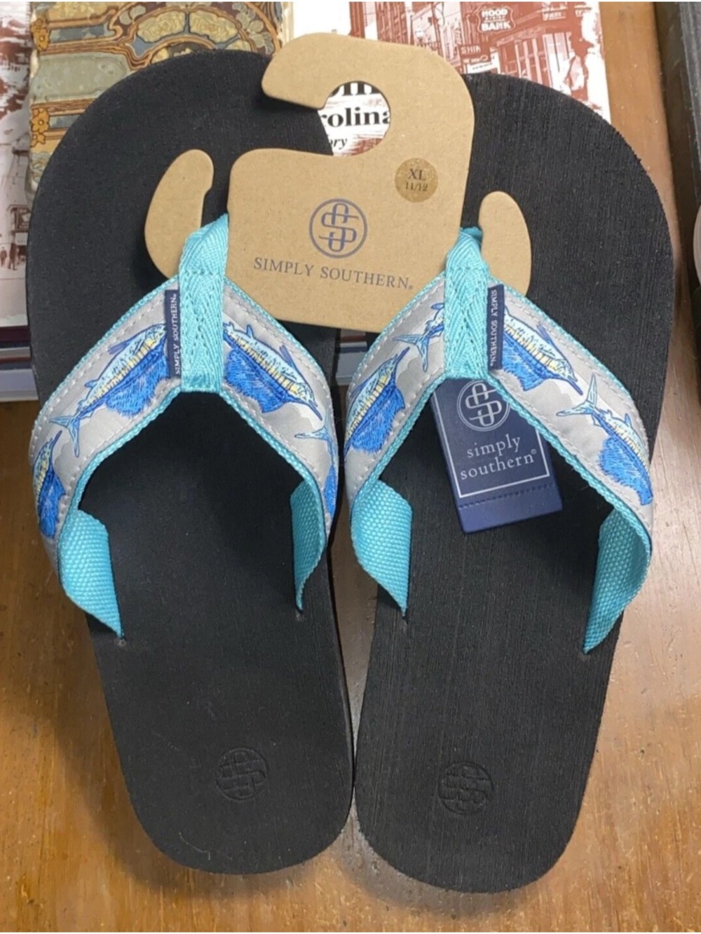 NEW! Mens SIMPLY SOUTHERN Flip Flop Thong Sandals-Sailfish-Blue-XL (11-12)